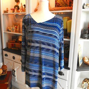 Chicos Travelers Asymetrical blue striped tunic